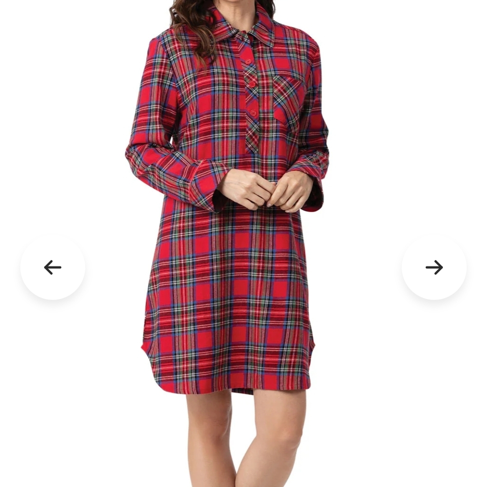 Plaid Shirt Dress - Red and Blue